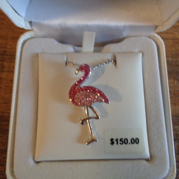 Artistique Sterling Silver Pink Flamingo Crystal Pendant w/Chain NIB - Picture 13 of 14